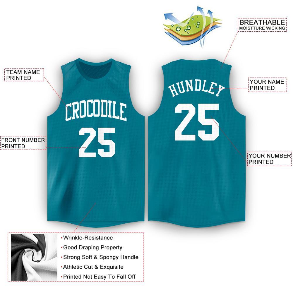 Custom Teal White Round Neck Basketball Jersey view 3
