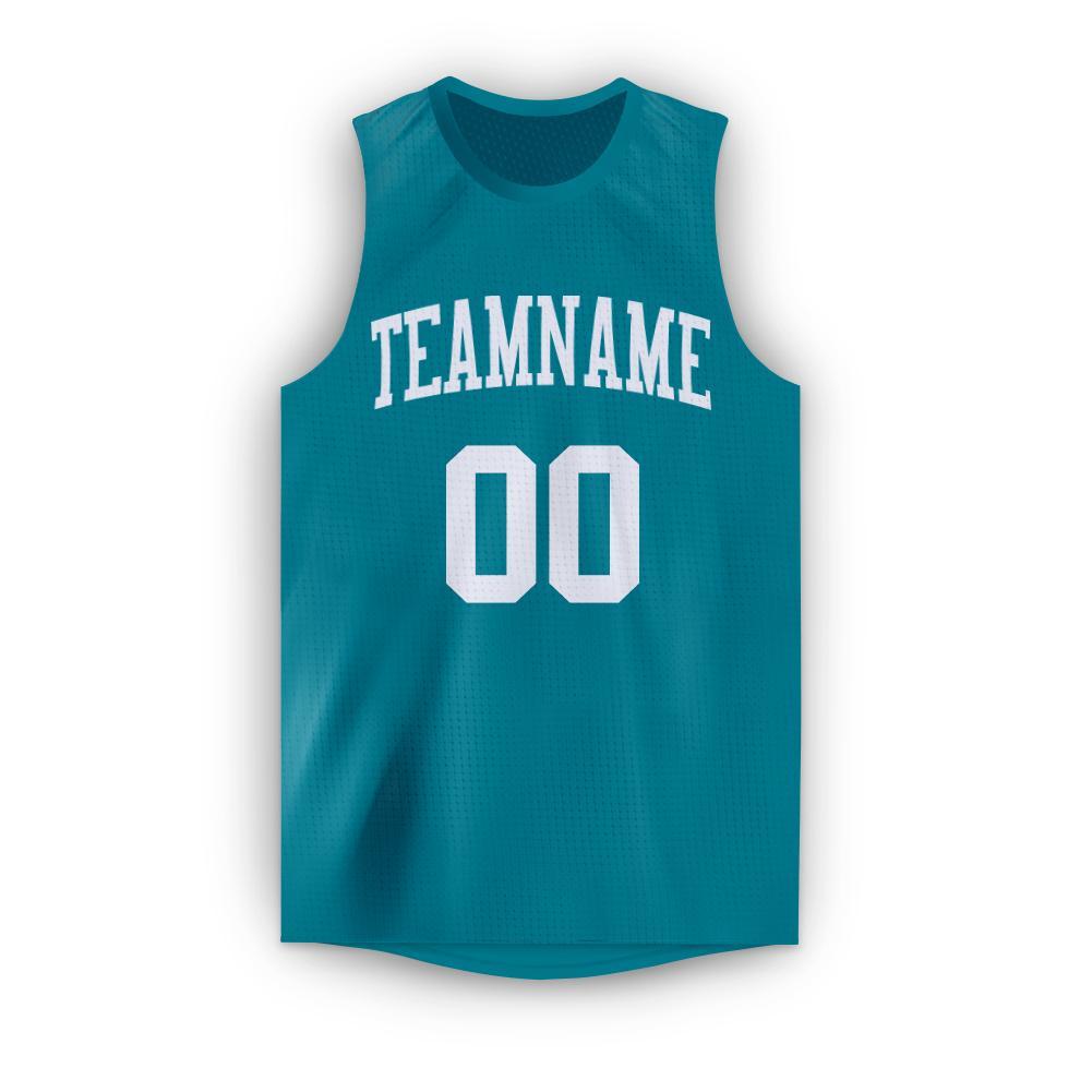 Custom Teal White Round Neck Basketball Jersey view 2