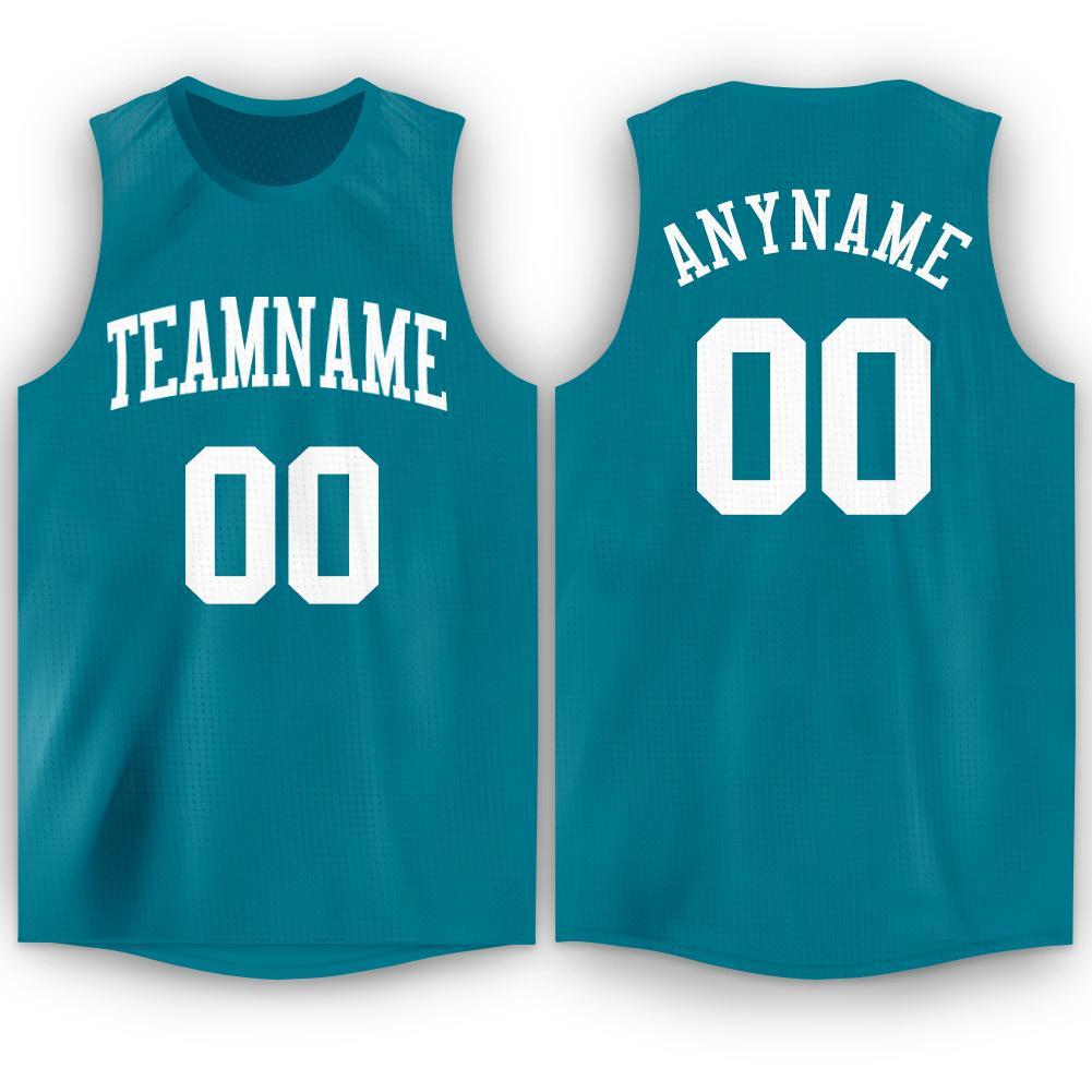 Custom Teal White Round Neck Basketball Jersey - Main View