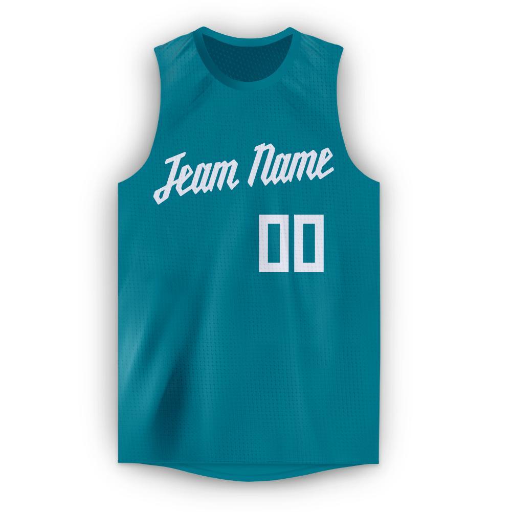Custom Teal White Round Neck Basketball Jersey view 2