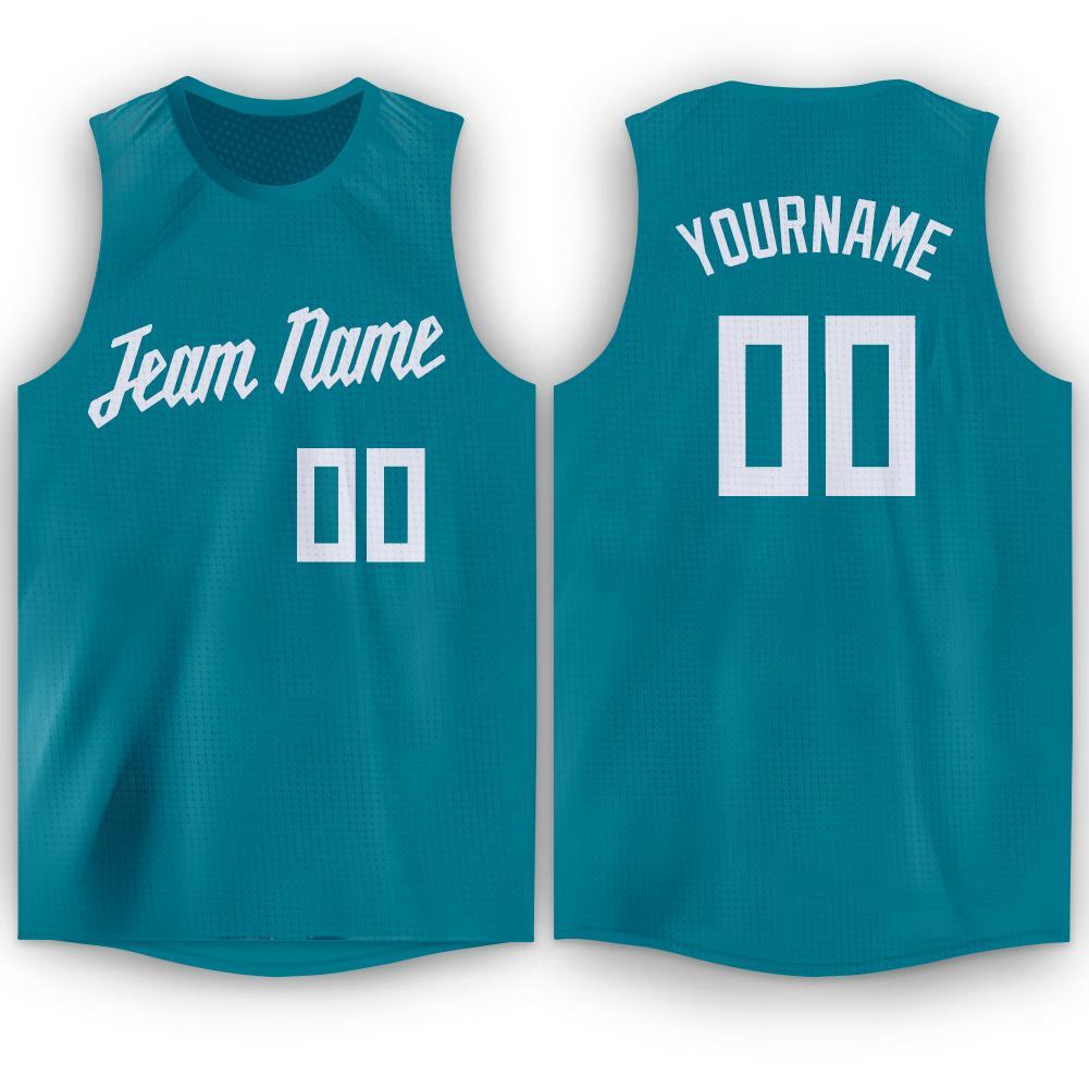 Custom Teal White Round Neck Basketball Jersey - Main View