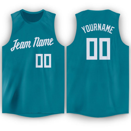 Custom Teal White Round Neck Basketball Jersey - Main View