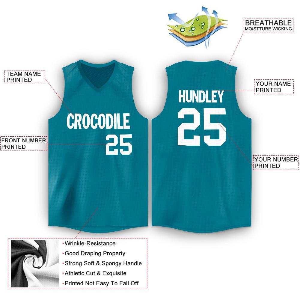 Custom Teal White V-Neck Basketball Jersey view 2