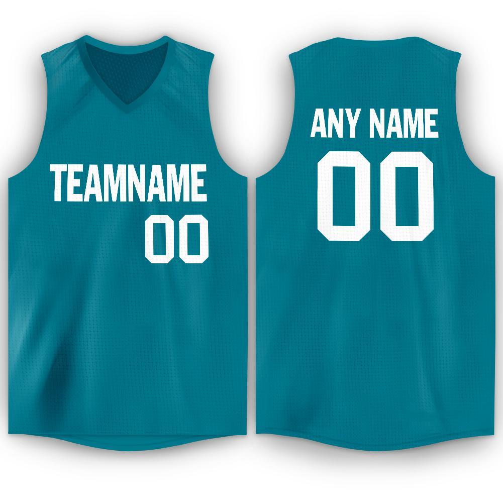 Custom Teal White V-Neck Basketball Jersey - Main View