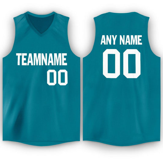 Custom Teal White V-Neck Basketball Jersey - Main View