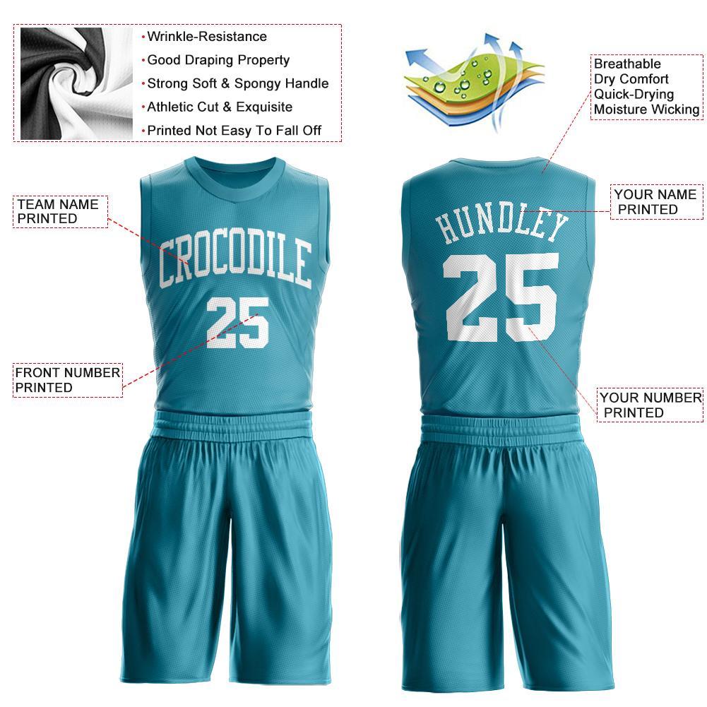 Custom Teal White Round Neck Basketball Uniform Jersey view 3