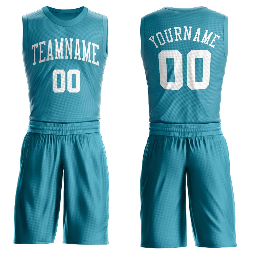 Custom Teal White Round Neck Basketball Uniform Jersey - Main View