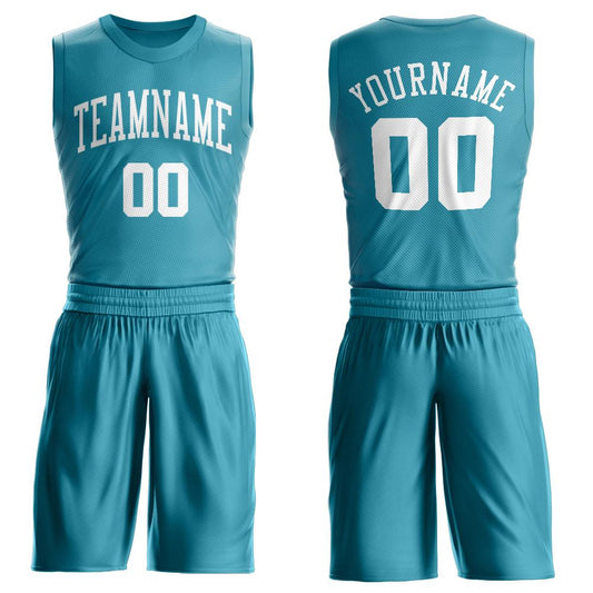 Custom Teal White Round Neck Basketball Uniform Jersey - Main View