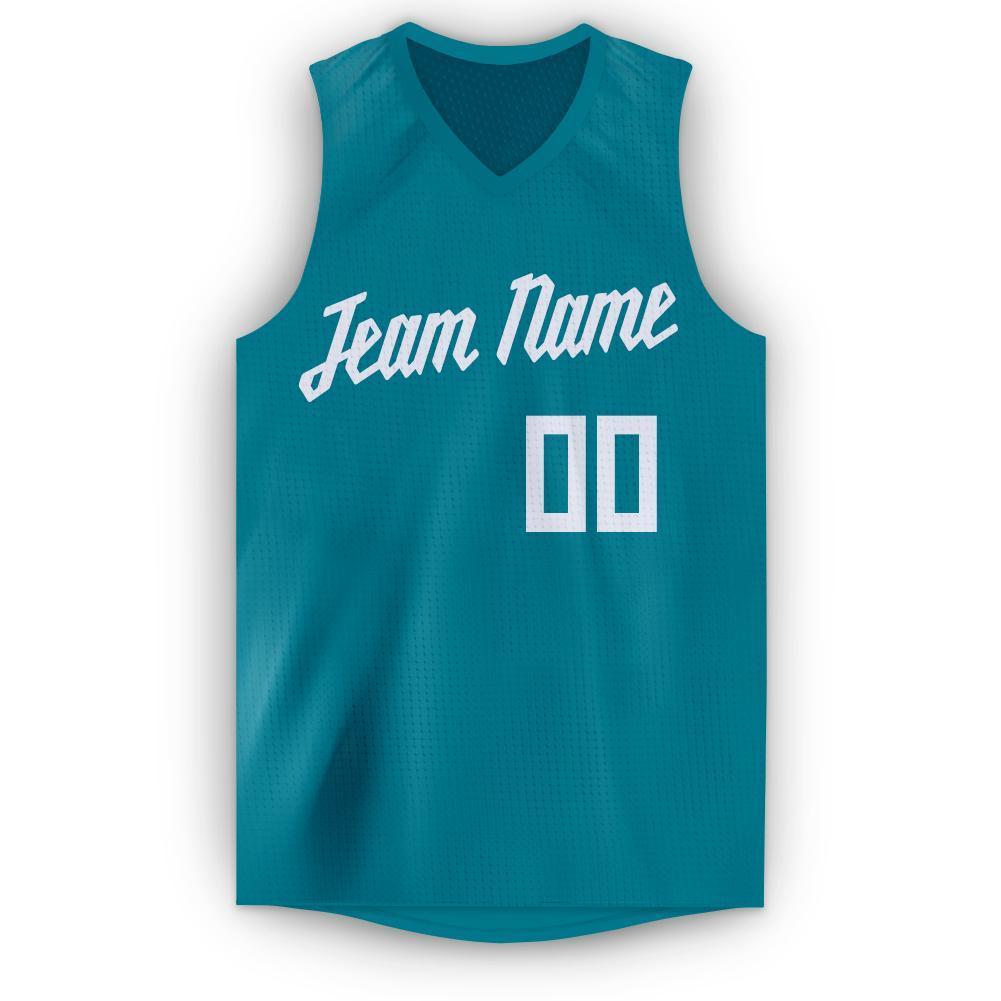 Custom Teal White V-Neck Basketball Jersey view 2
