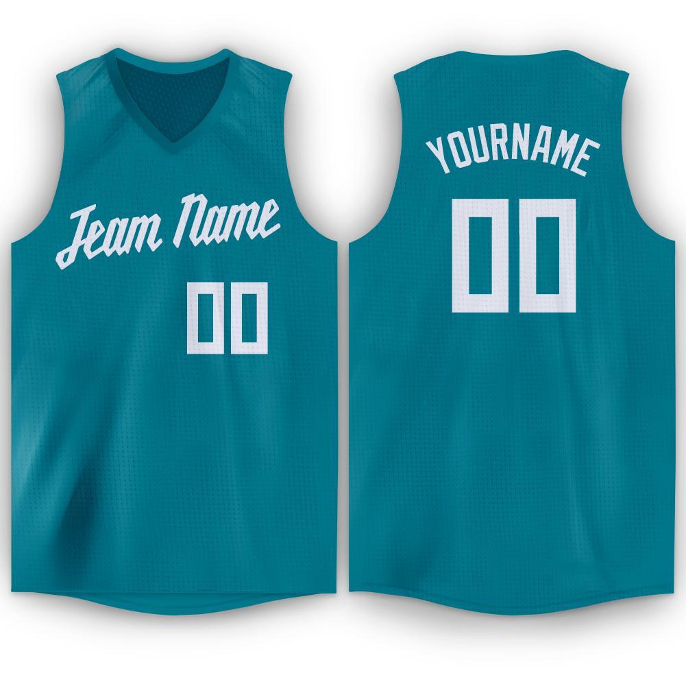 Custom Teal White V-Neck Basketball Jersey - Main View