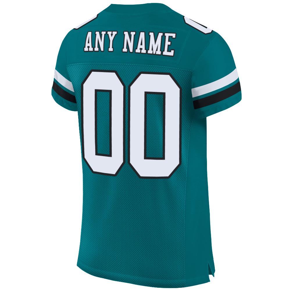 Custom Teal White-Black Mesh Authentic Football Jersey view 3