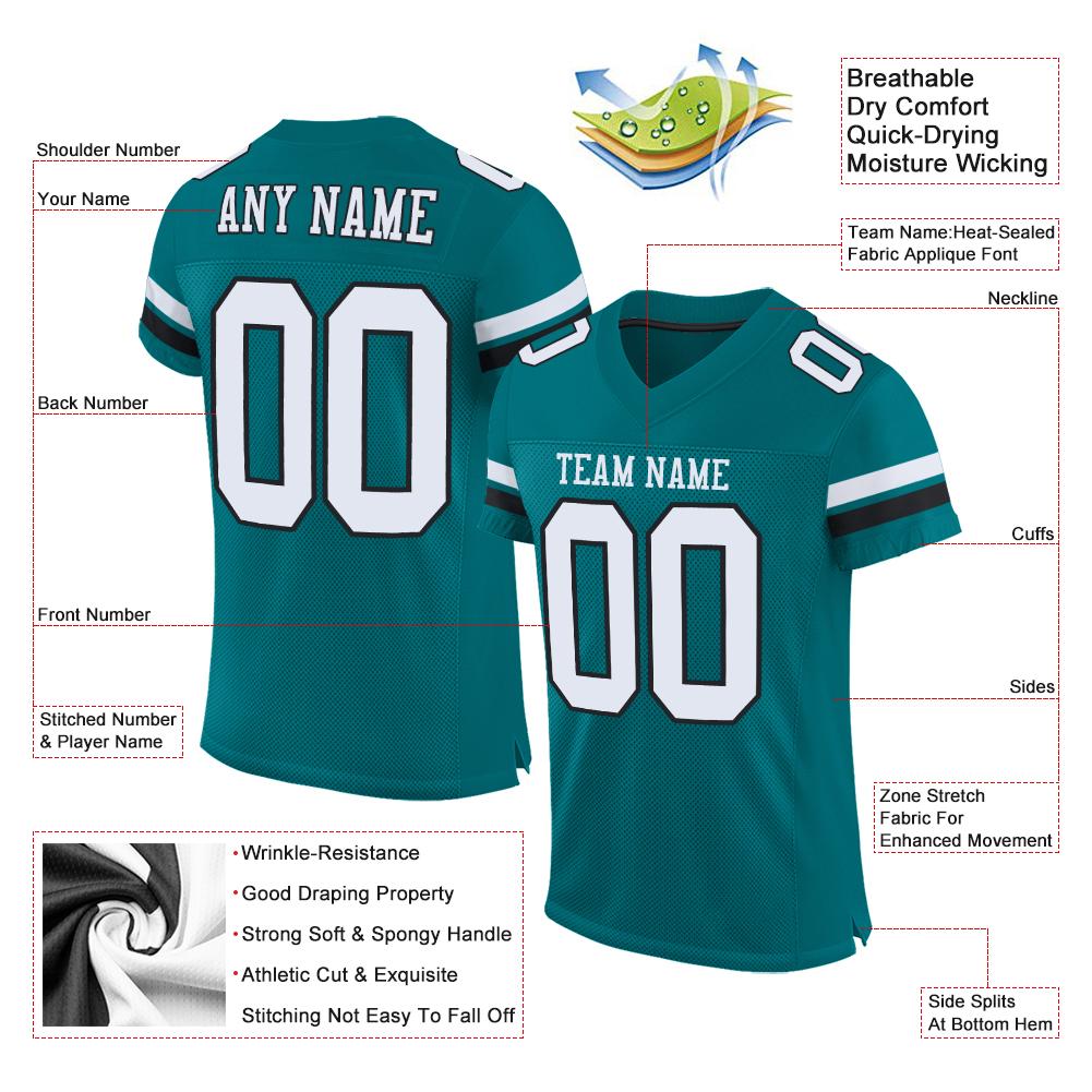 Custom Teal White-Black Mesh Authentic Football Jersey view 4