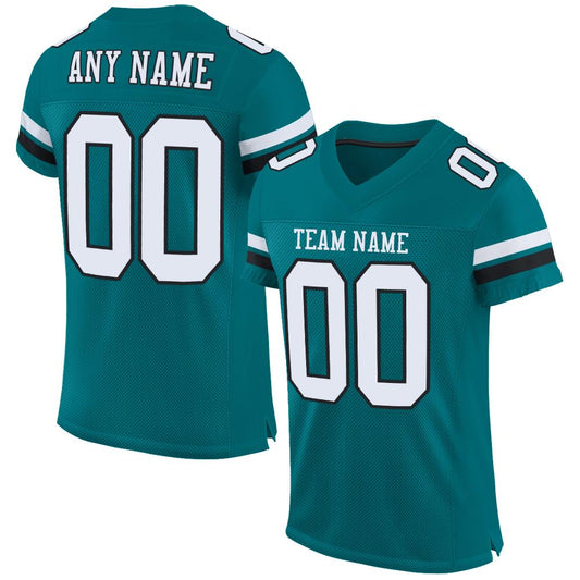 Custom Teal White-Black Mesh Authentic Football Jersey - Main View