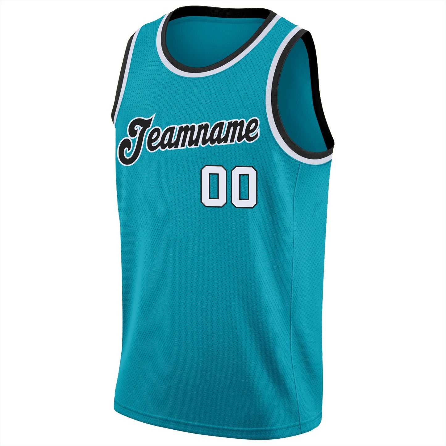 Custom Teal White-Black Round Neck Rib-Knit Basketball Jersey view 5