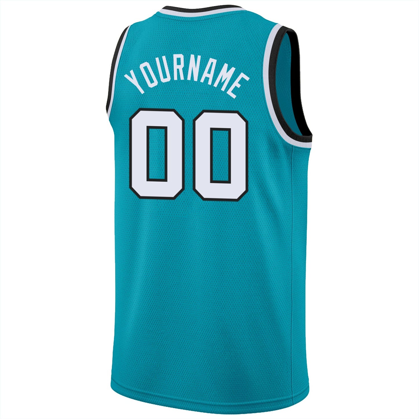 Custom Teal White-Black Round Neck Rib-Knit Basketball Jersey view 6
