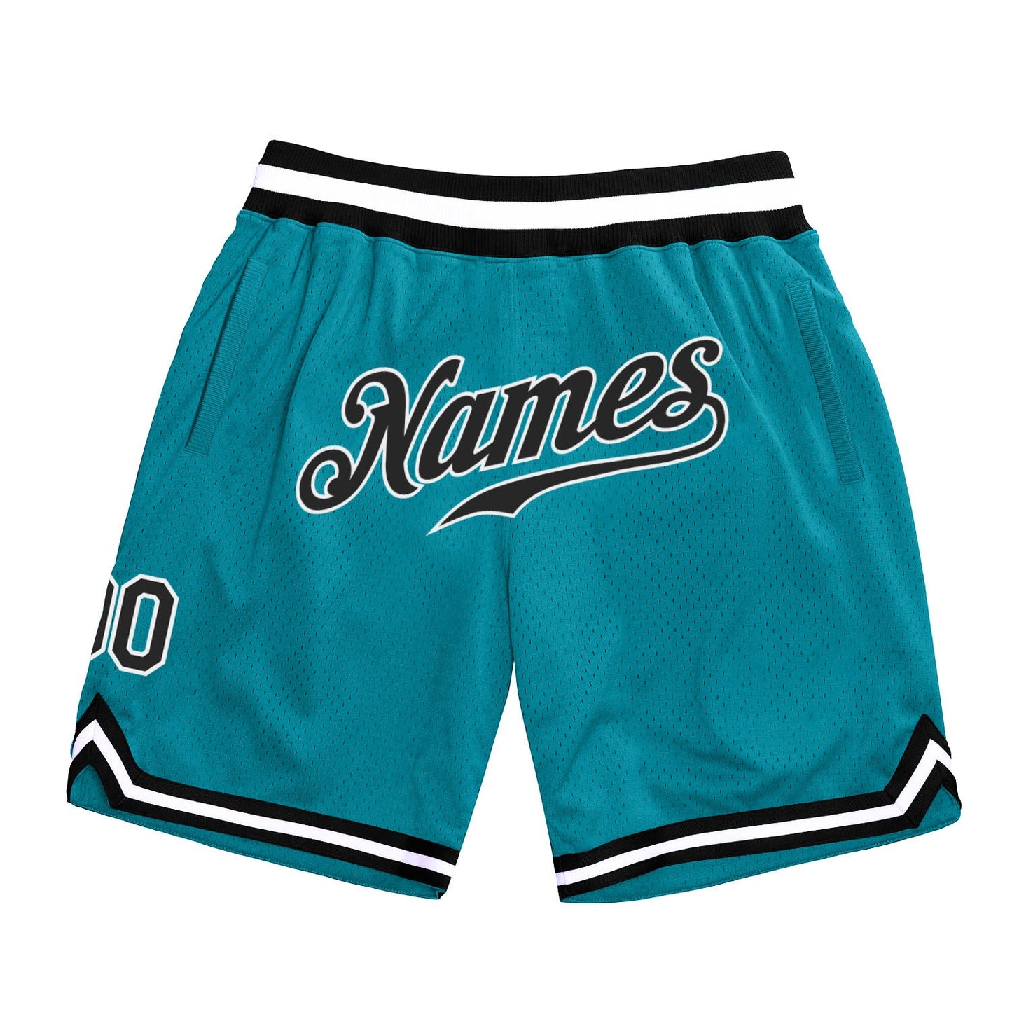 Custom Teal Black-White Authentic Throwback Basketball Shorts - Main View