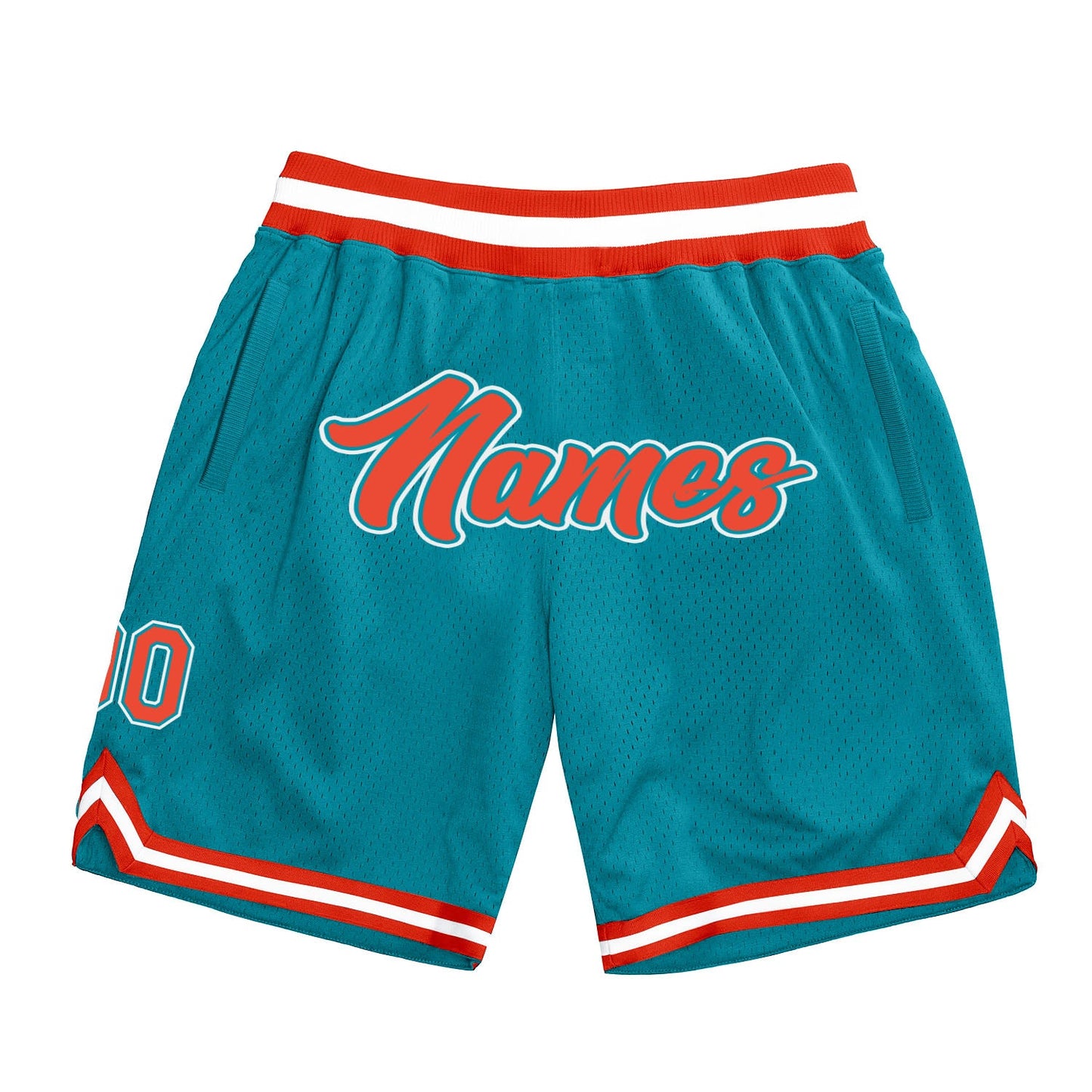 Custom Teal Orange-White Authentic Throwback Basketball Shorts - Main View
