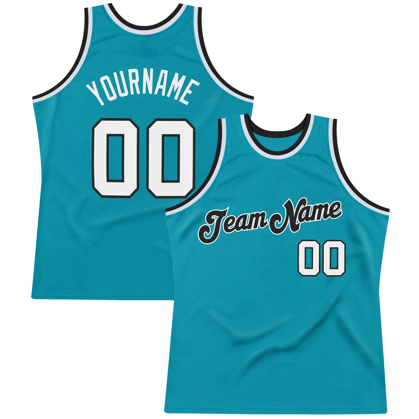 Custom Teal White-Black Authentic Throwback Basketball Jersey - Main View