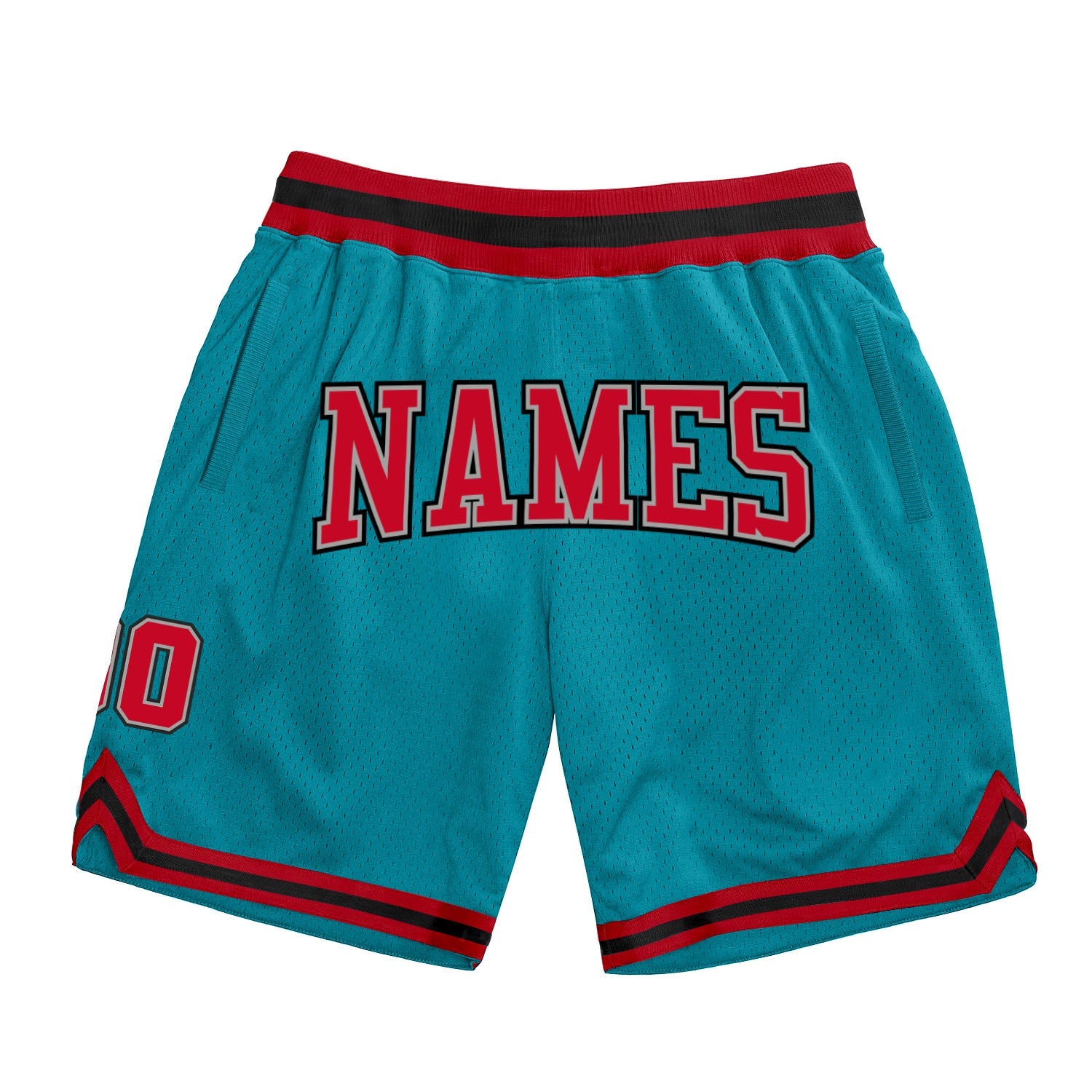 Custom Teal Red-Black Authentic Throwback Basketball Shorts - Main View