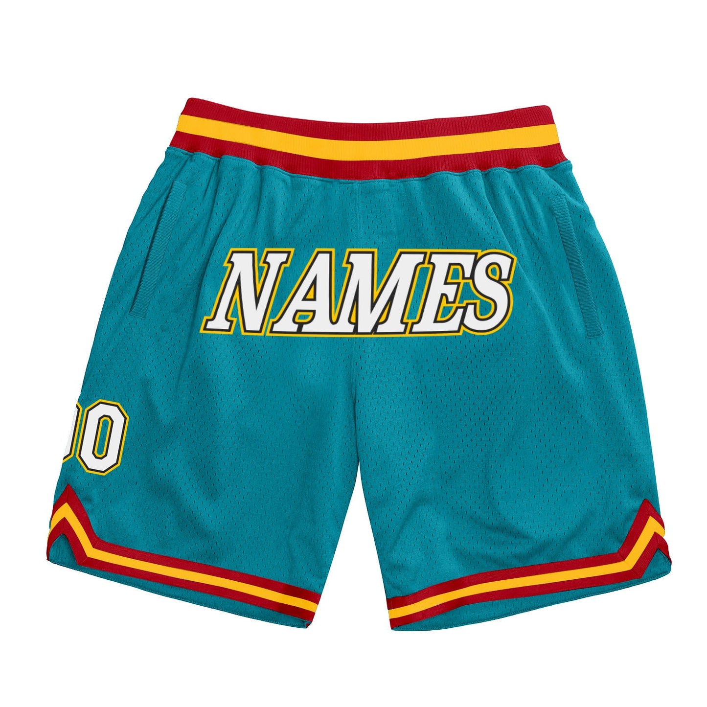 Custom Teal White-Gold Authentic Throwback Basketball Shorts - Main View
