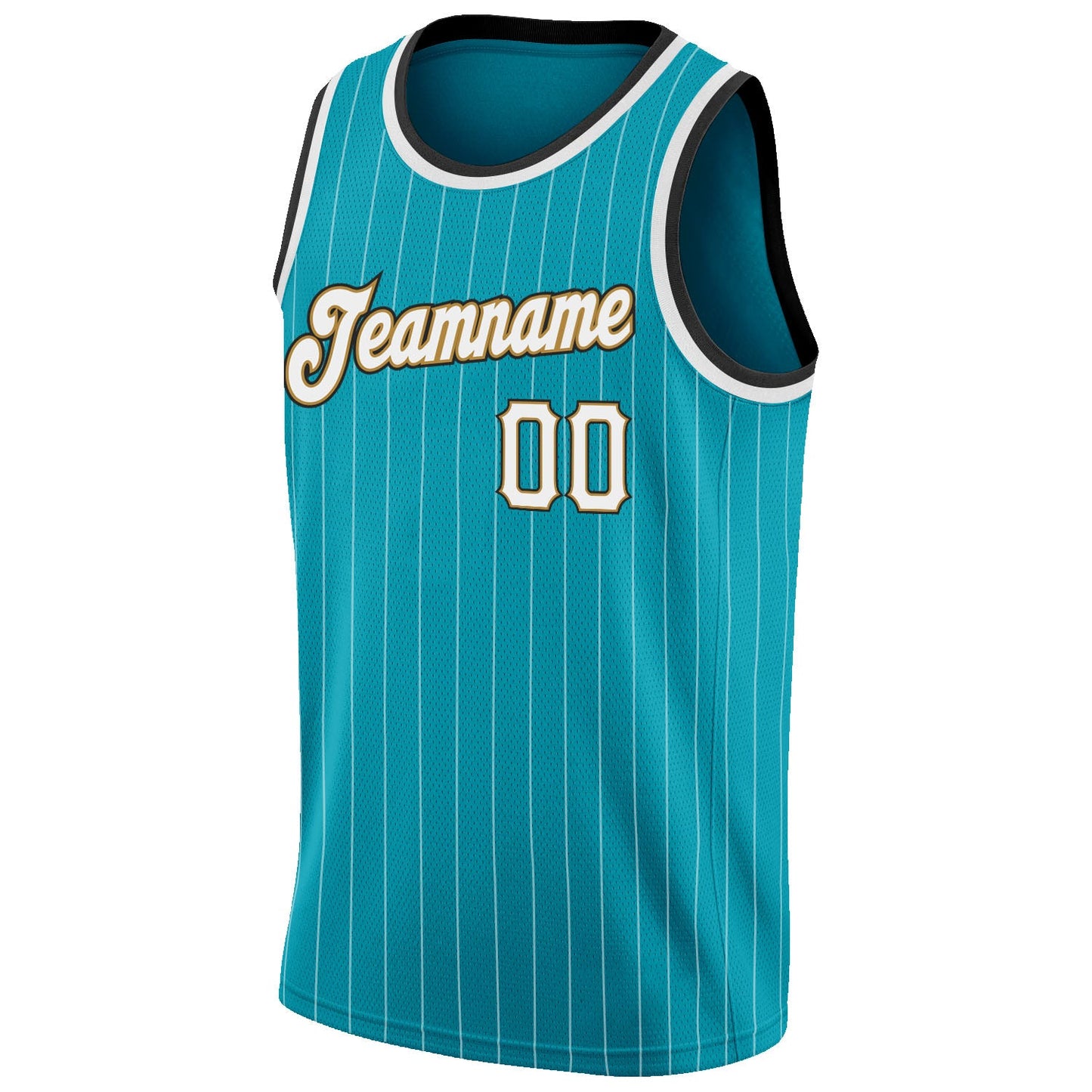 Custom Teal White Pinstripe White-Old Gold Authentic Basketball Jersey view 5