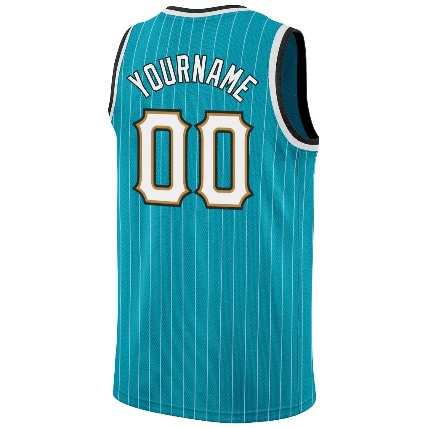 Custom Teal White Pinstripe White-Old Gold Authentic Basketball Jersey view 6