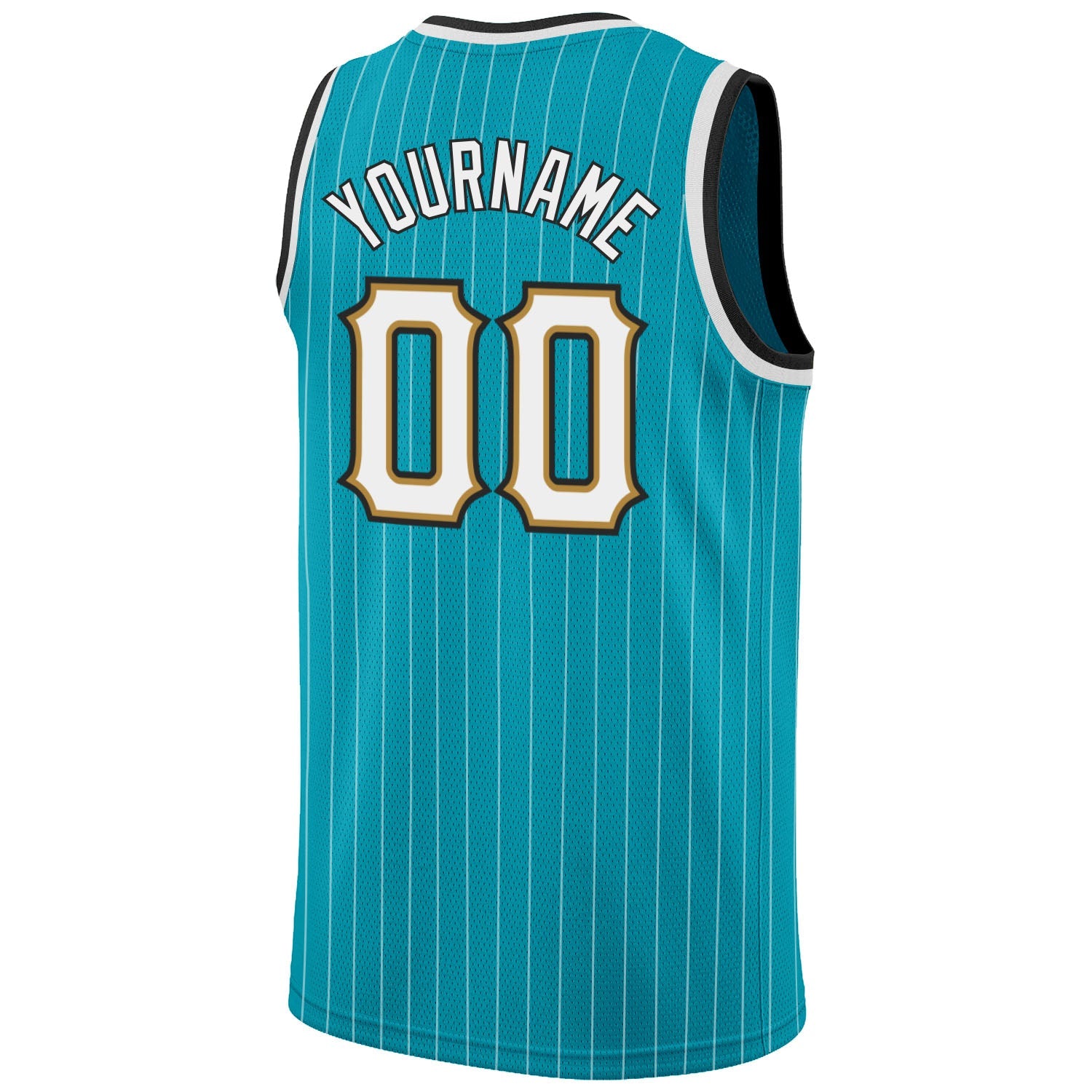 Custom Teal White Pinstripe White-Old Gold Authentic Basketball Jersey view 6