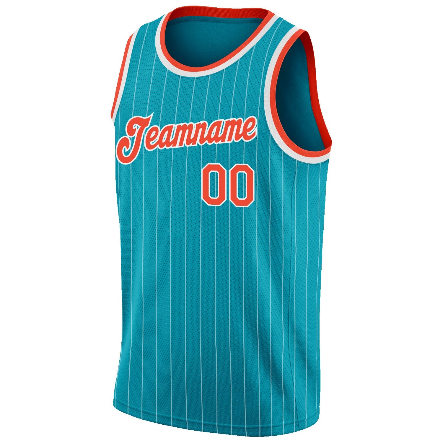 Custom Teal White Pinstripe Orange-White Authentic Basketball Jersey view 5