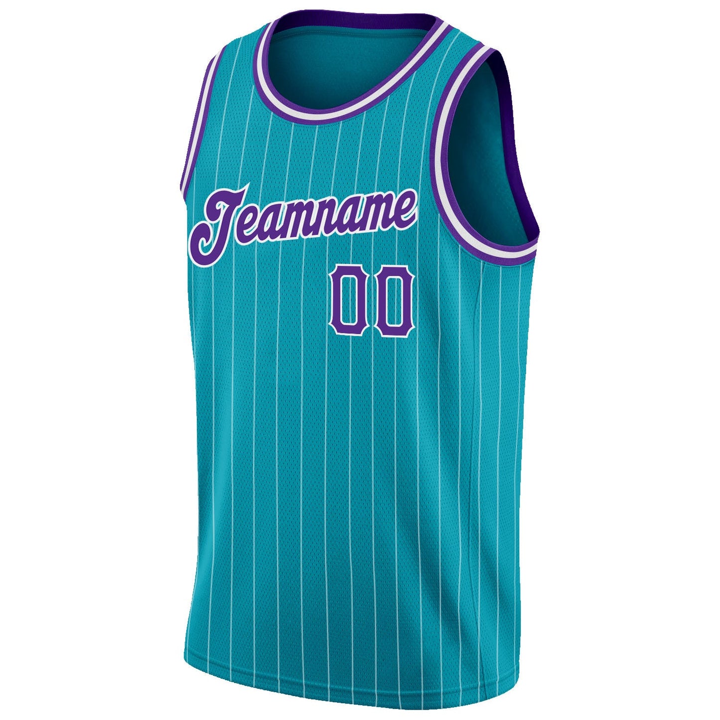 Custom Teal White Pinstripe Purple-White Authentic Basketball Jersey view 5