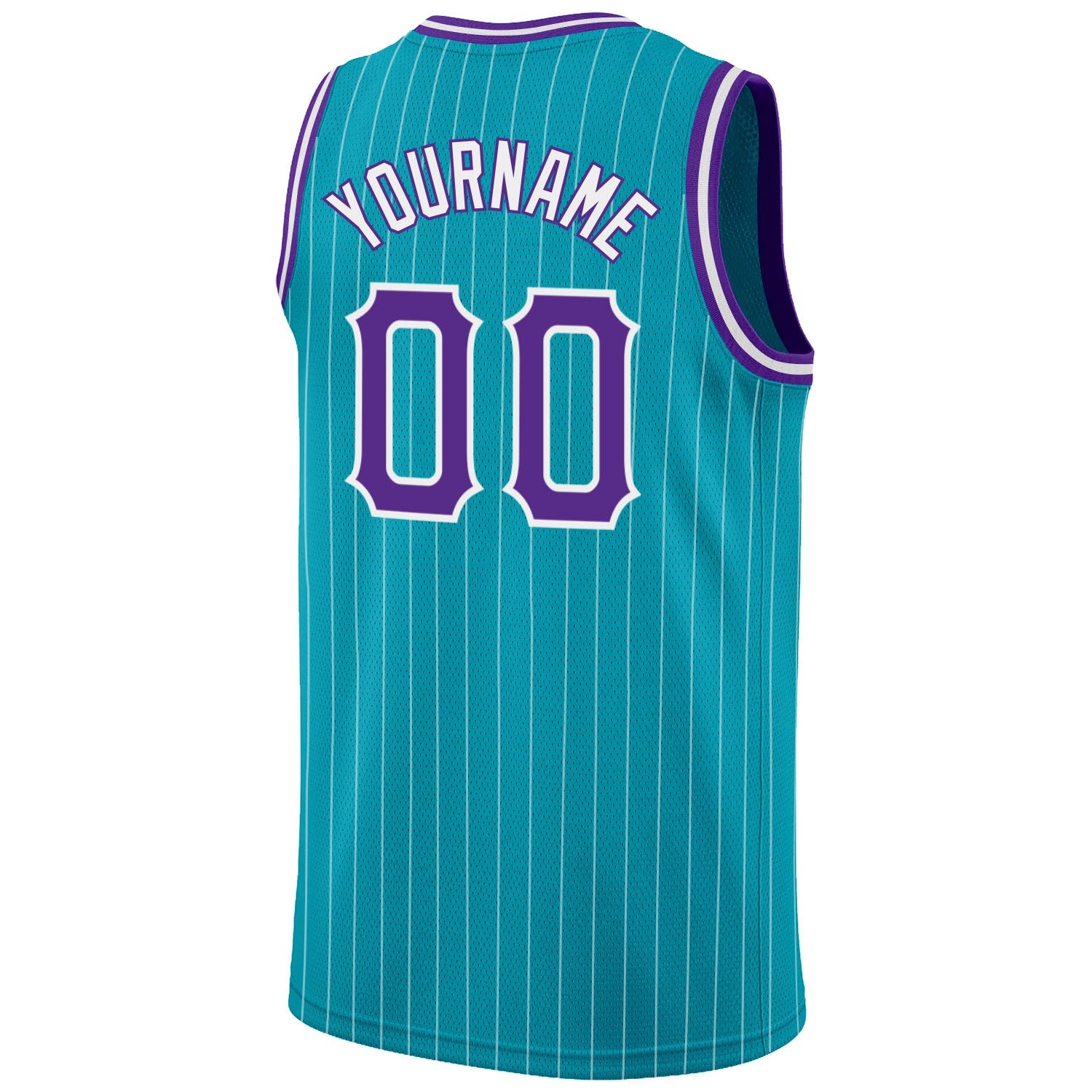 Custom Teal White Pinstripe Purple-White Authentic Basketball Jersey view 6