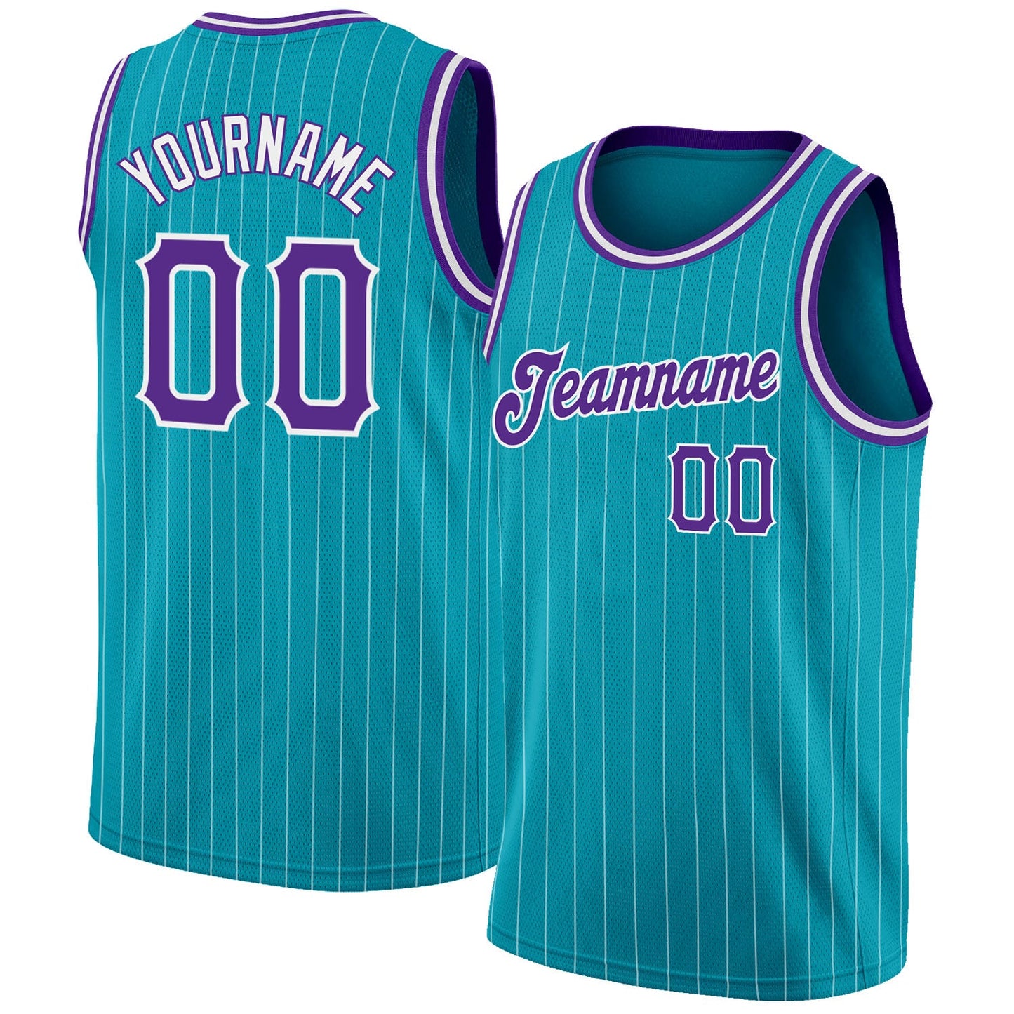 Custom Teal White Pinstripe Purple-White Authentic Basketball Jersey - Main View
