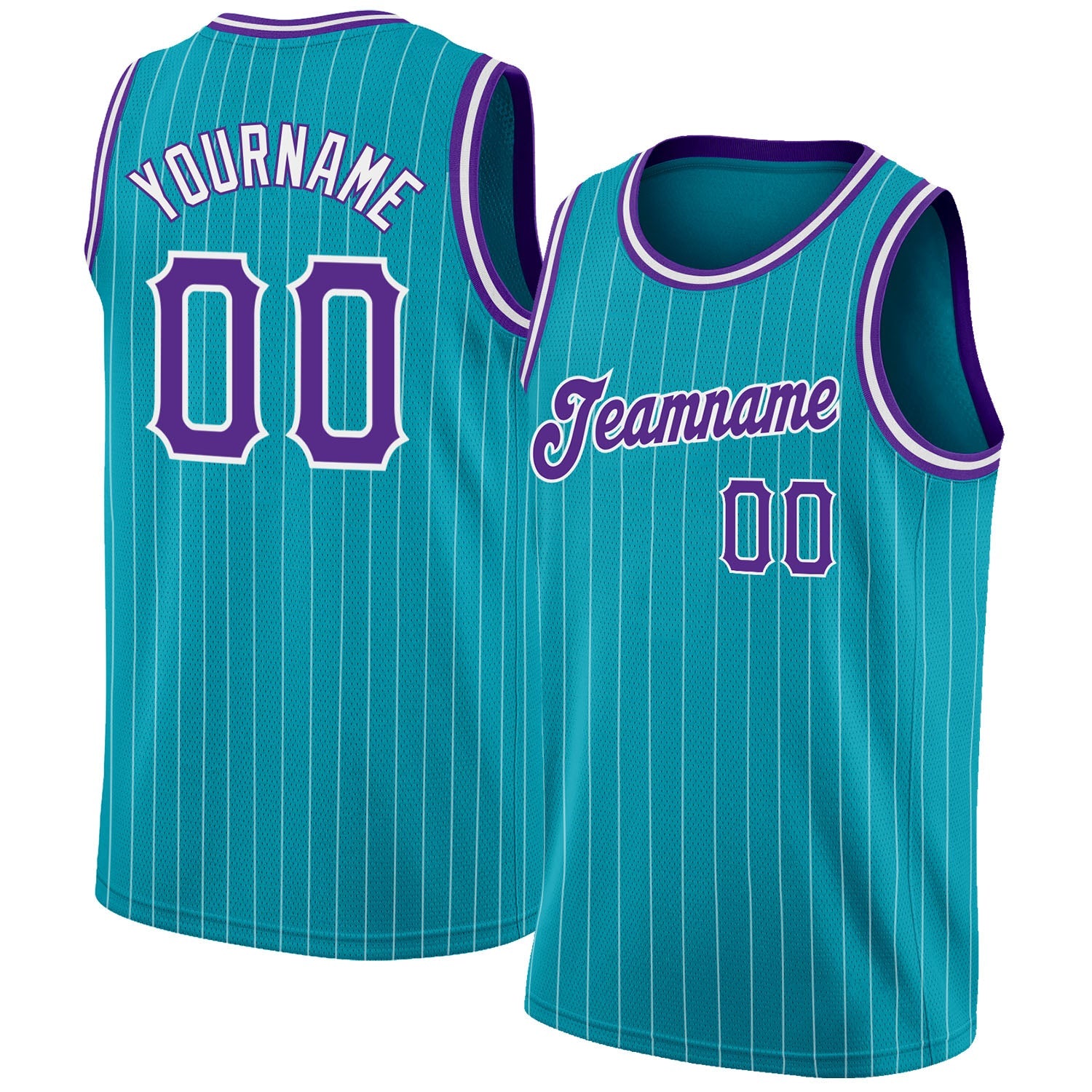 Custom Teal White Pinstripe Purple-White Authentic Basketball Jersey - Main View