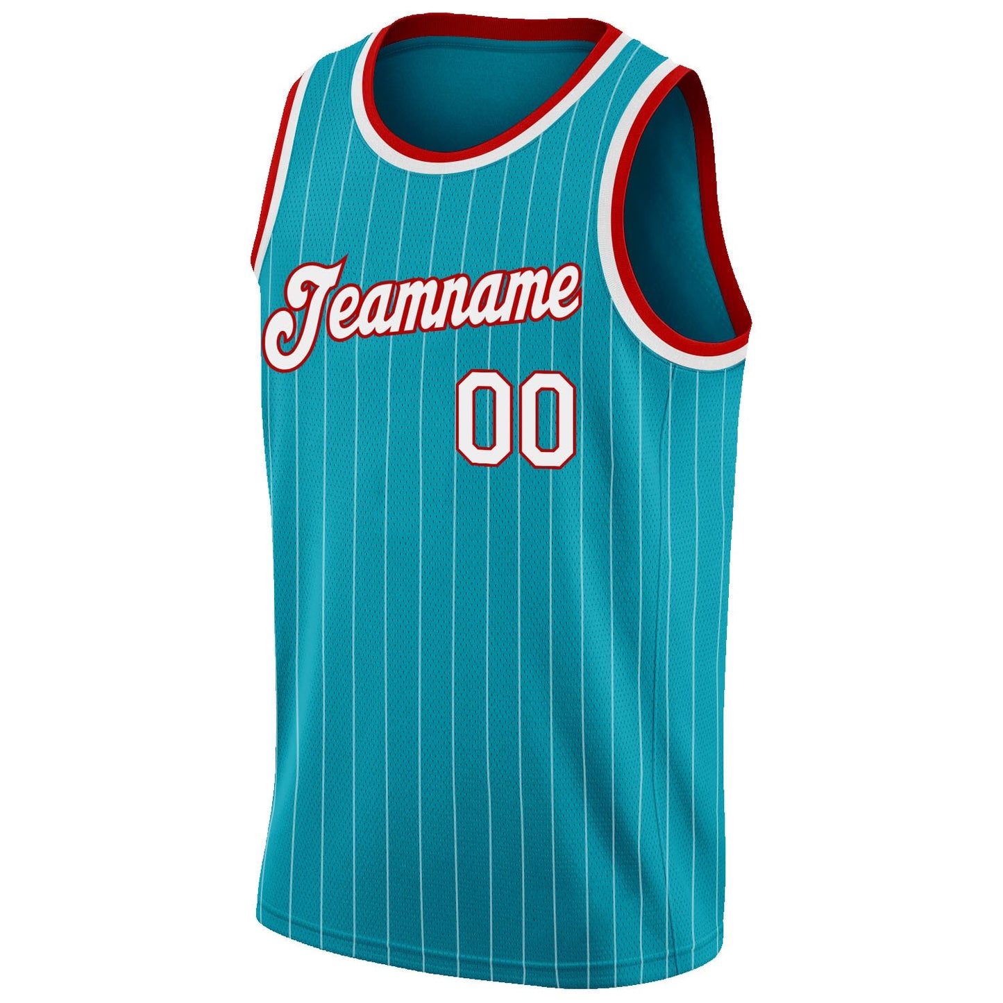 Custom Teal White Pinstripe White-Red Authentic Basketball Jersey view 5