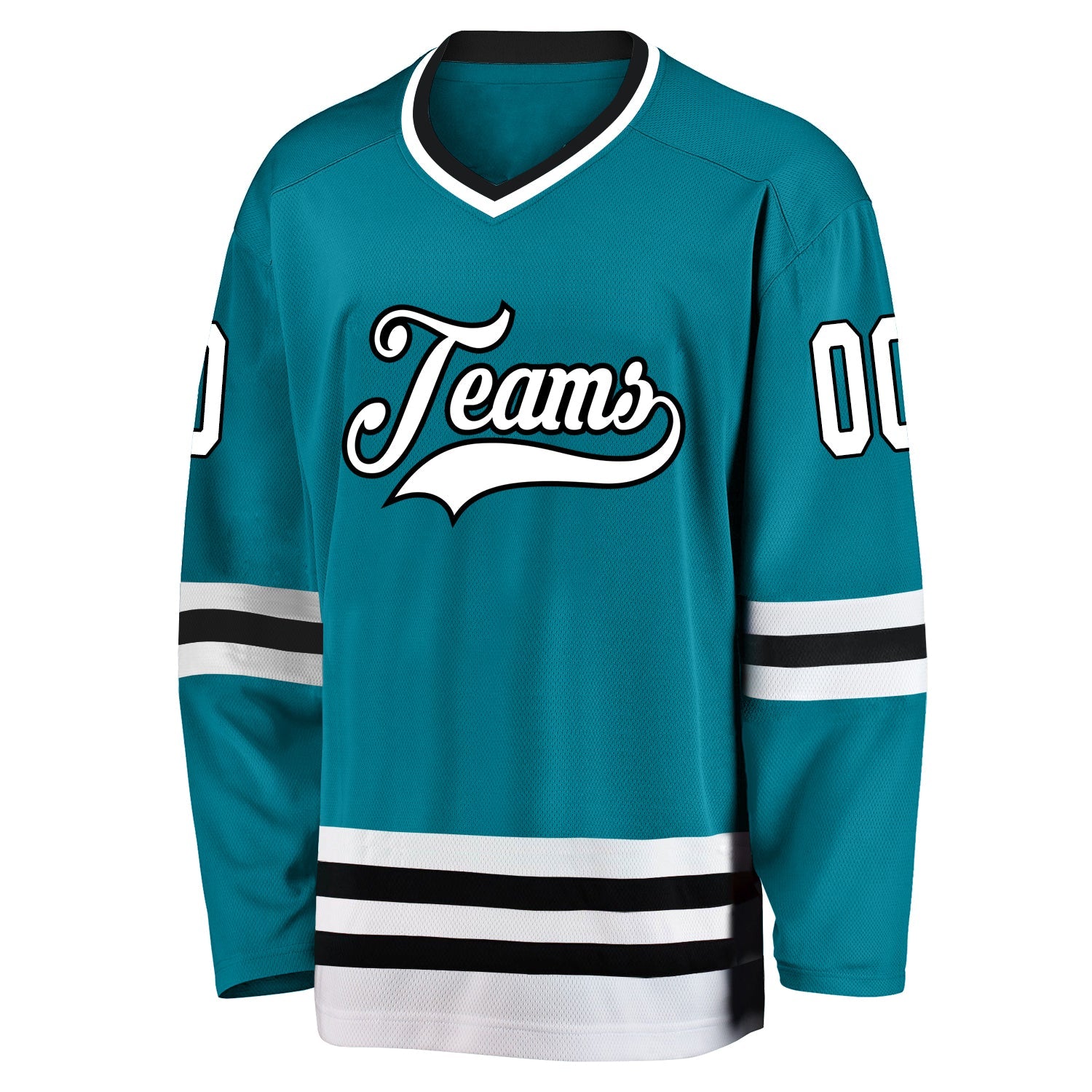 Custom Teal White-Black Hockey Jersey view 2