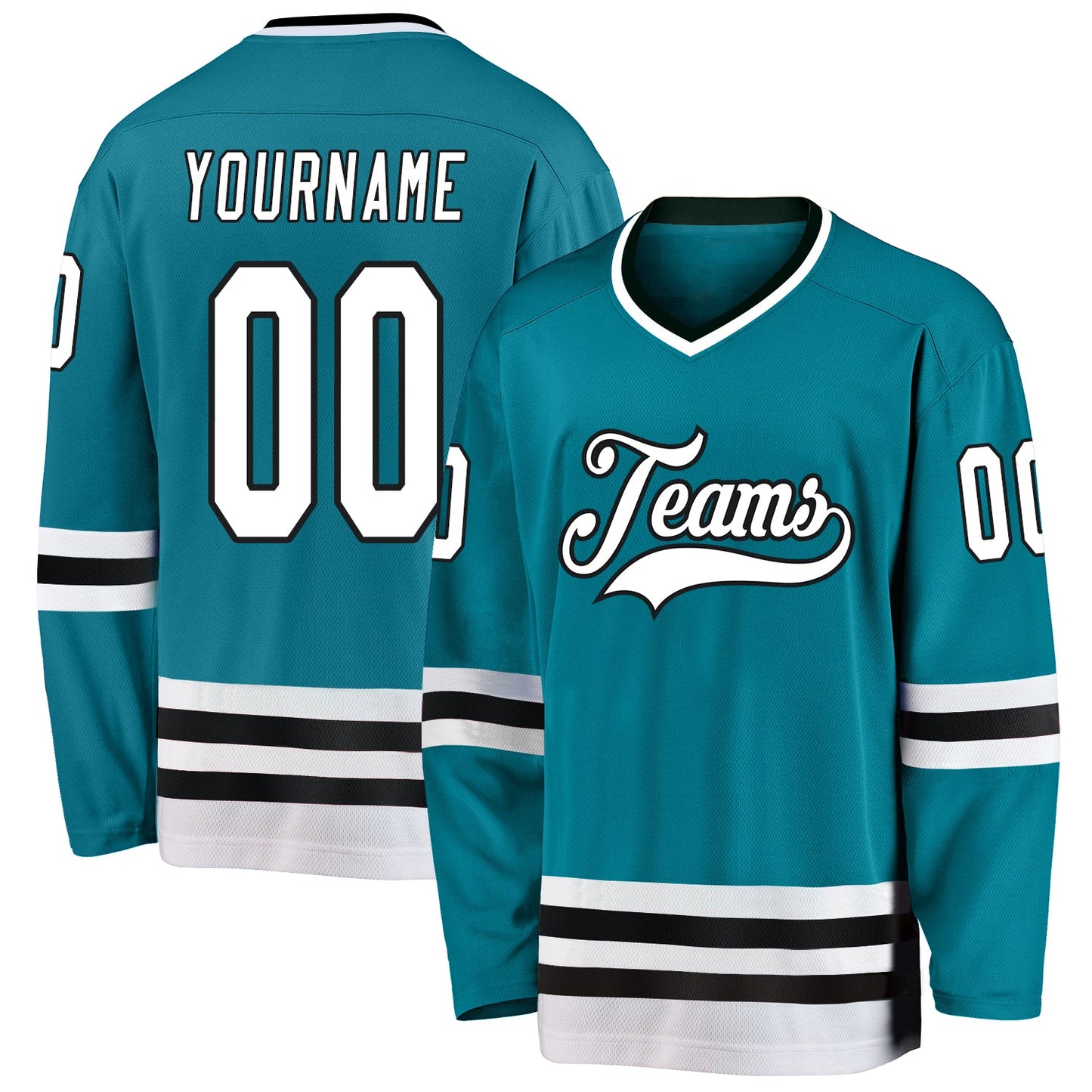 Custom Teal White-Black Hockey Jersey - Main View