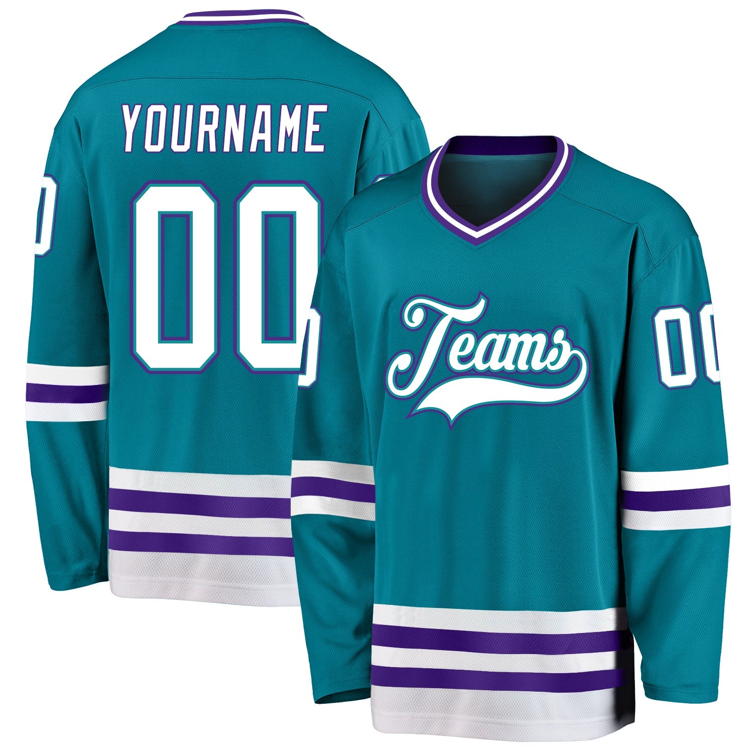 Custom Teal White-Purple Hockey Jersey - Main View