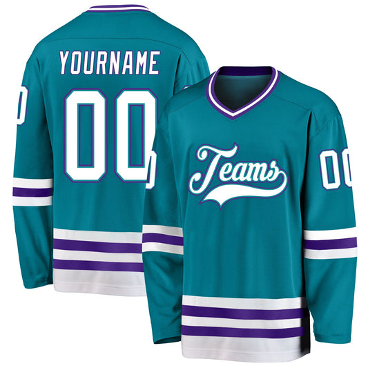 Custom Teal White-Purple Hockey Jersey - Main View