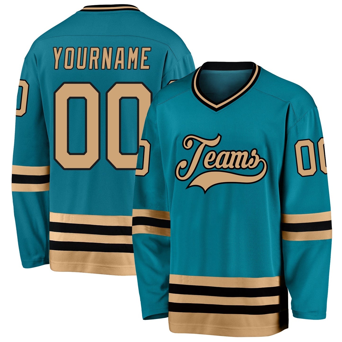 Custom Teal Old Gold-Black Hockey Jersey - Main View