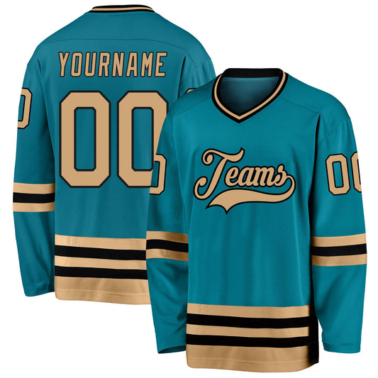 Custom Teal Old Gold-Black Hockey Jersey - Main View