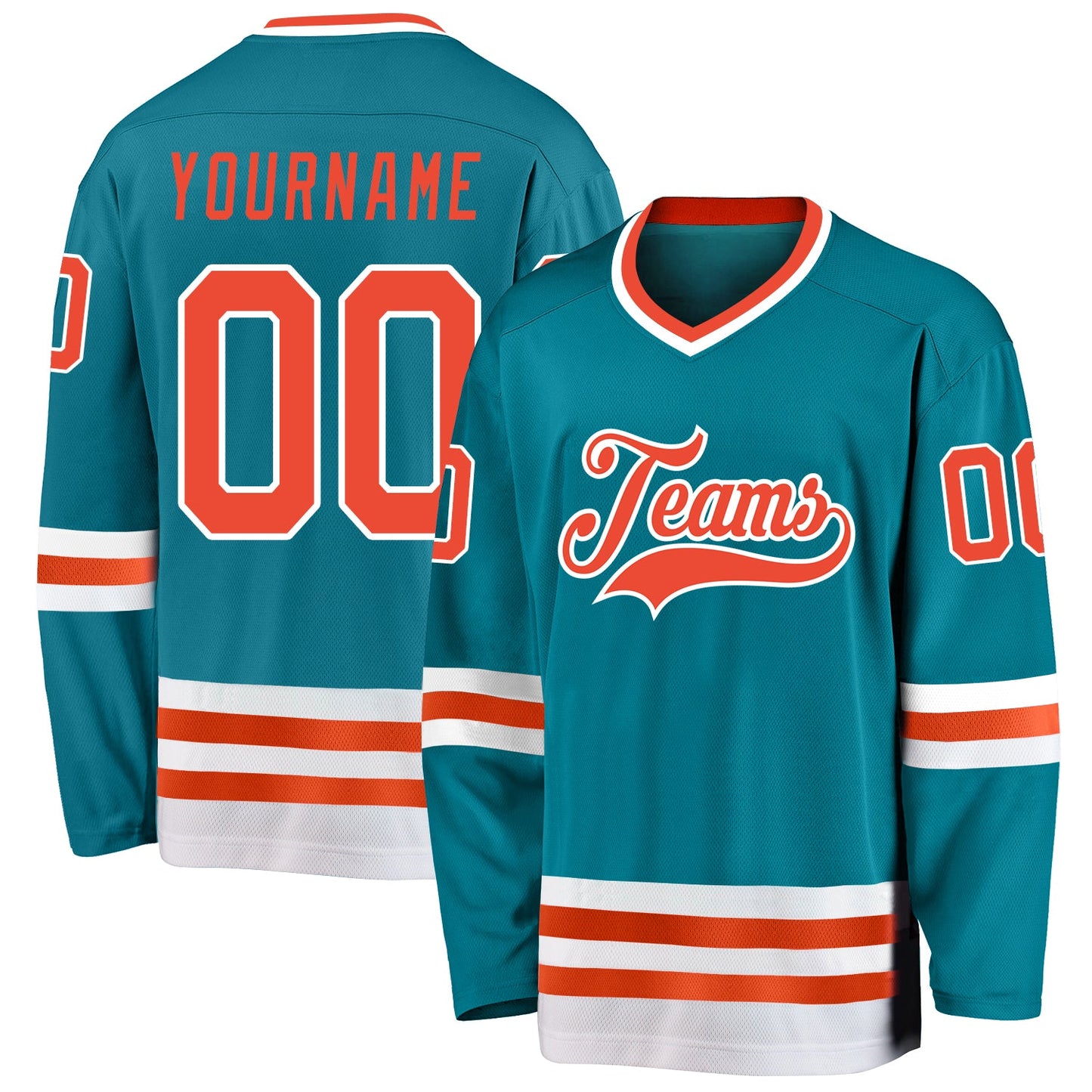 Custom Teal Orange-White Hockey Jersey - Main View