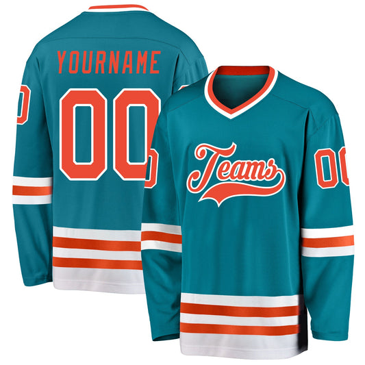 Custom Teal Orange-White Hockey Jersey - Main View
