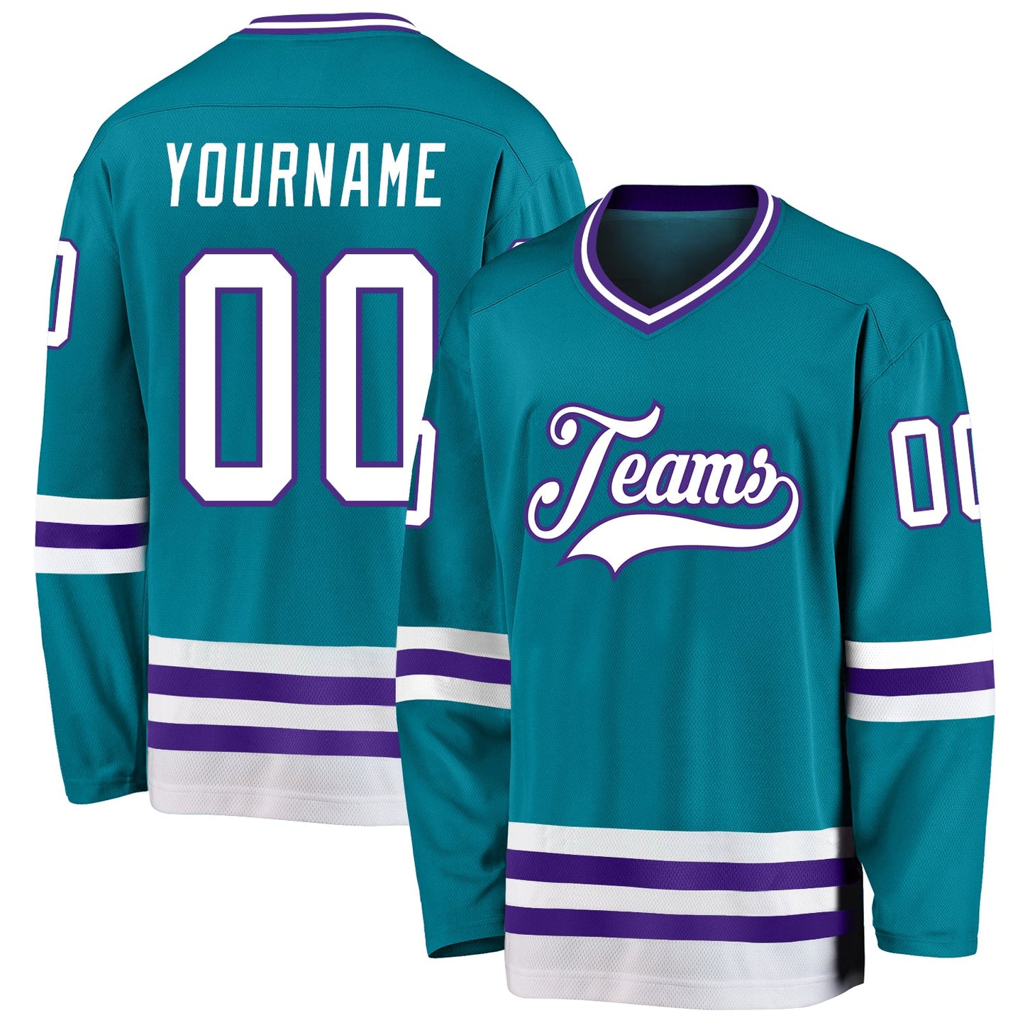 Custom Teal White-Purple Hockey Jersey - Main View