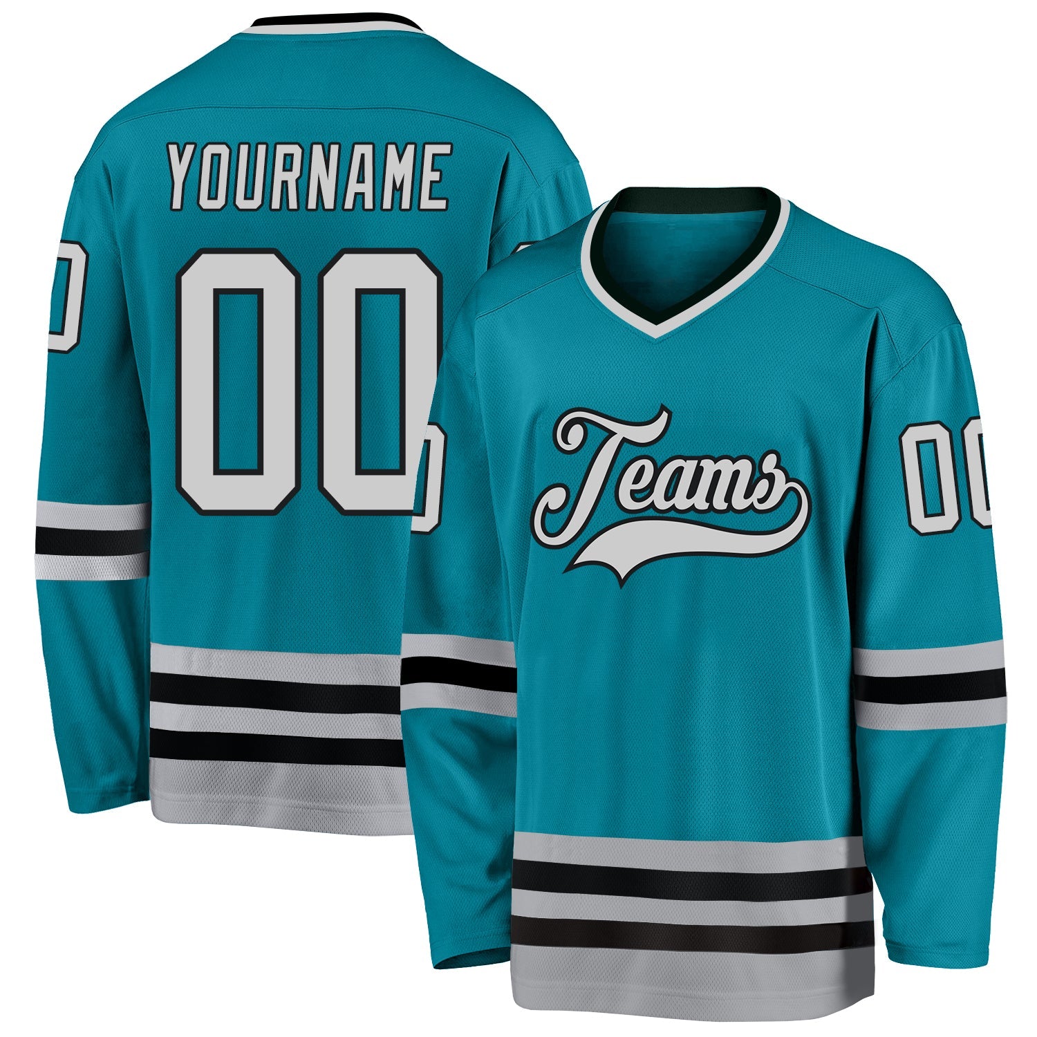 Custom Teal Gray-Black Hockey Jersey - Main View