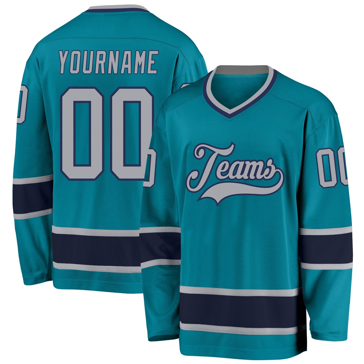 Custom Teal Gray-Navy Hockey Jersey - Main View