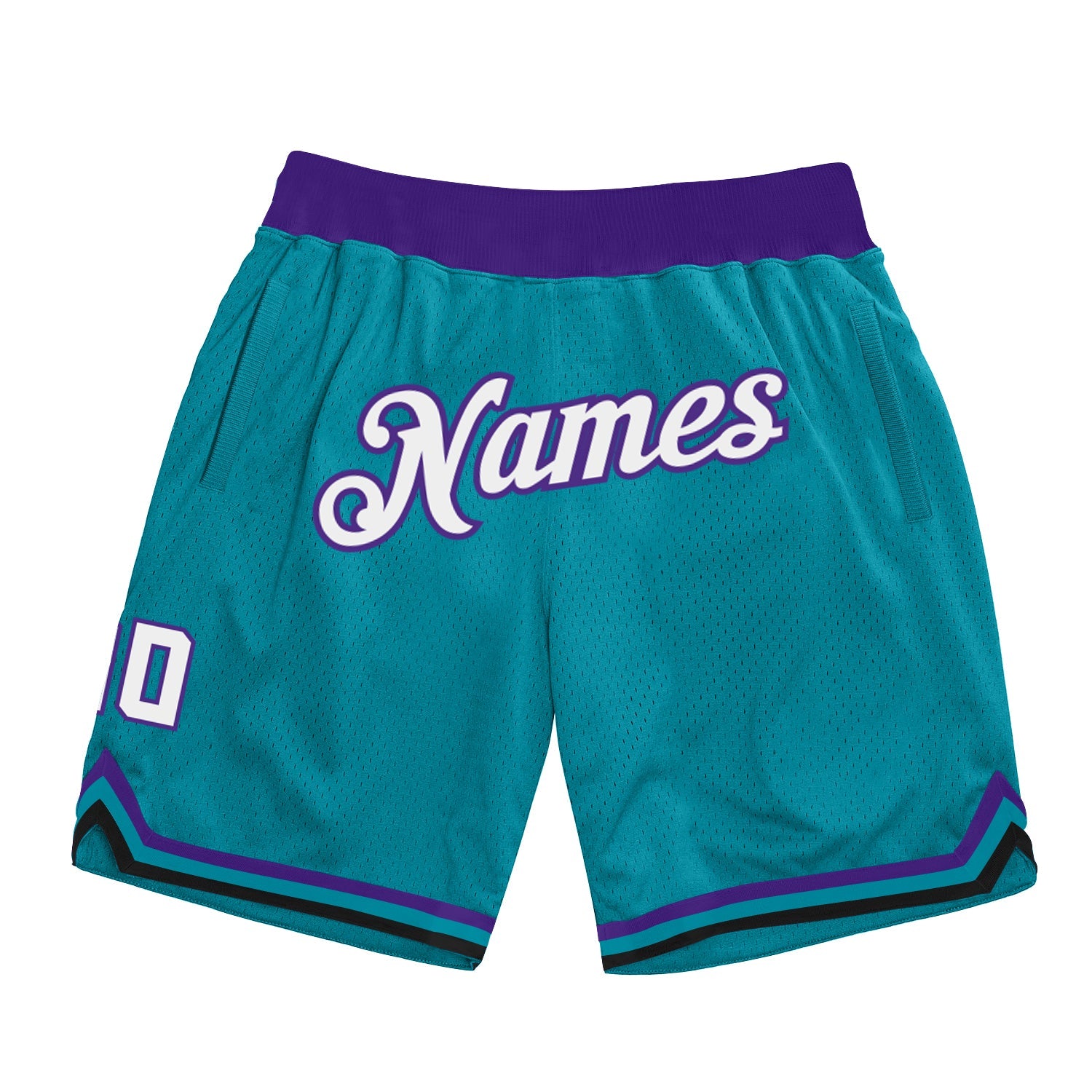 Custom Teal White-Purple Authentic Throwback Basketball Shorts - Main View