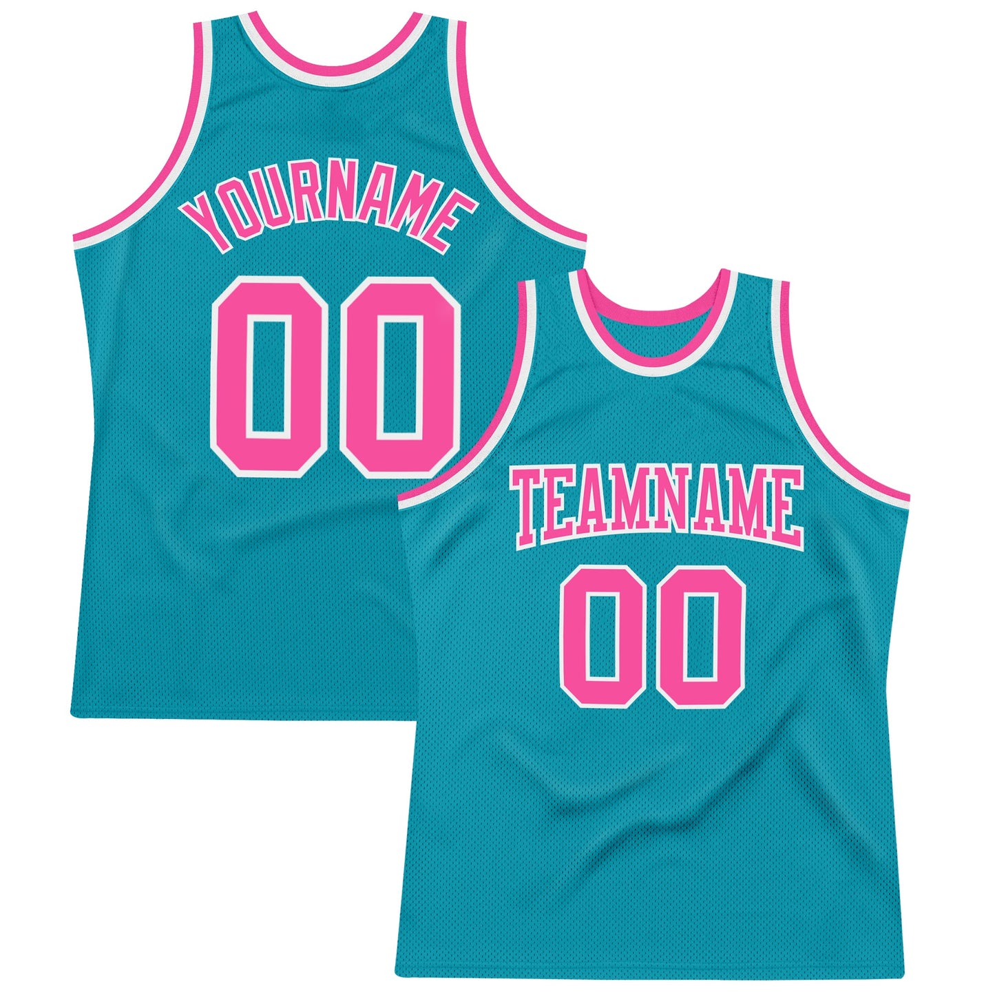 Custom Teal Pink-White Authentic Throwback Basketball Jersey - Main View