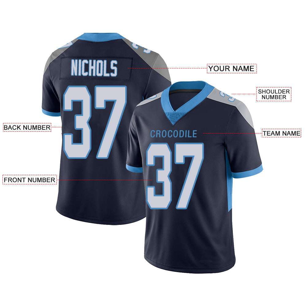 Custom T.Titans Stitched American Football Jerseys Personalize Birthday Gifts Navy Jersey view 2