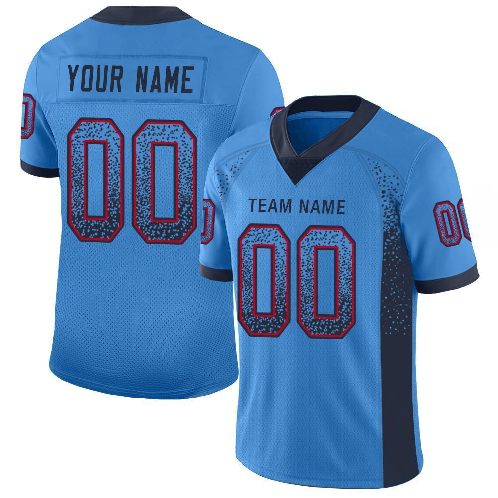 Custom Powder Blue Navy-Red Drift Fashion Football Jersey - Main View