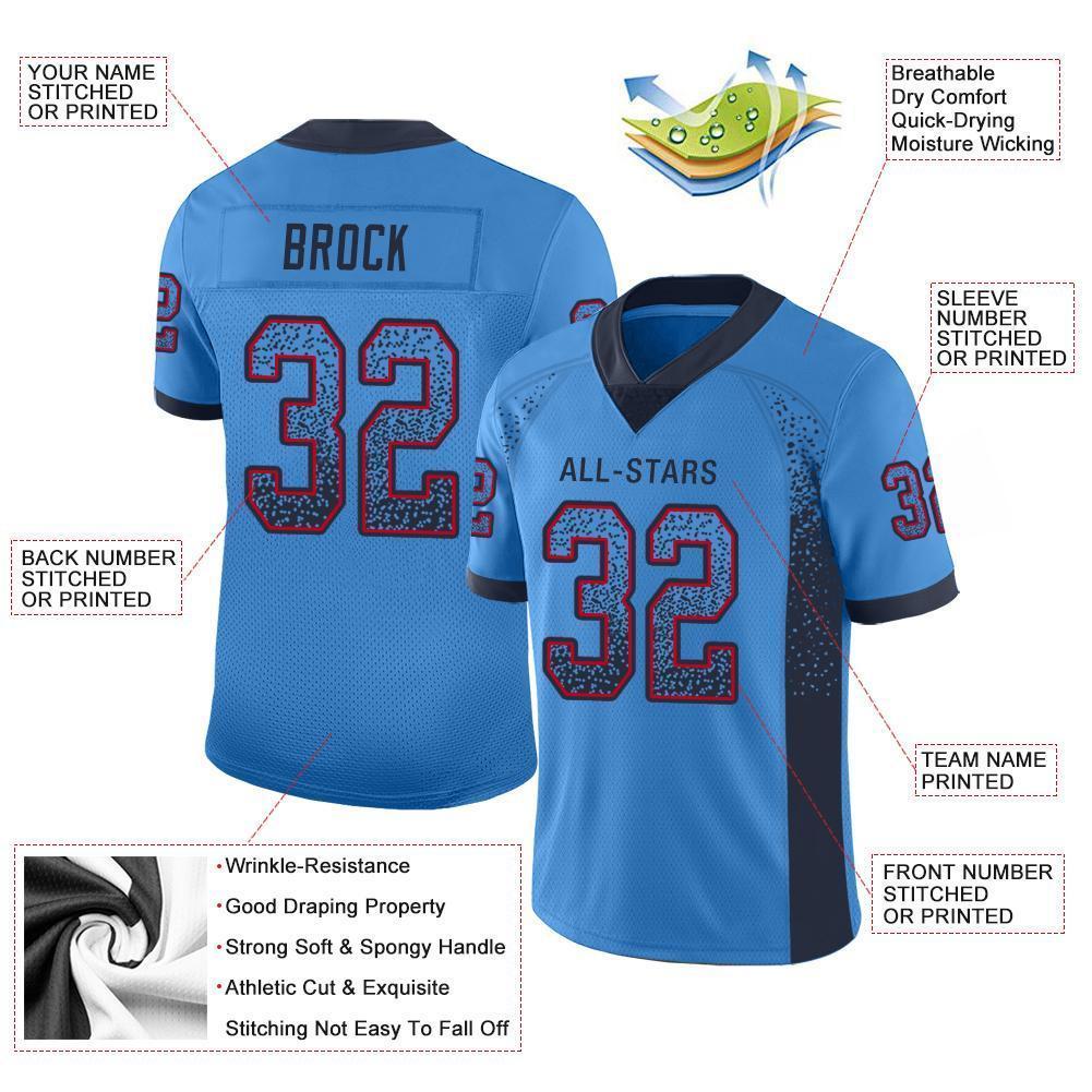 Custom Powder Blue Navy-Red Drift Fashion Football Jersey view 3