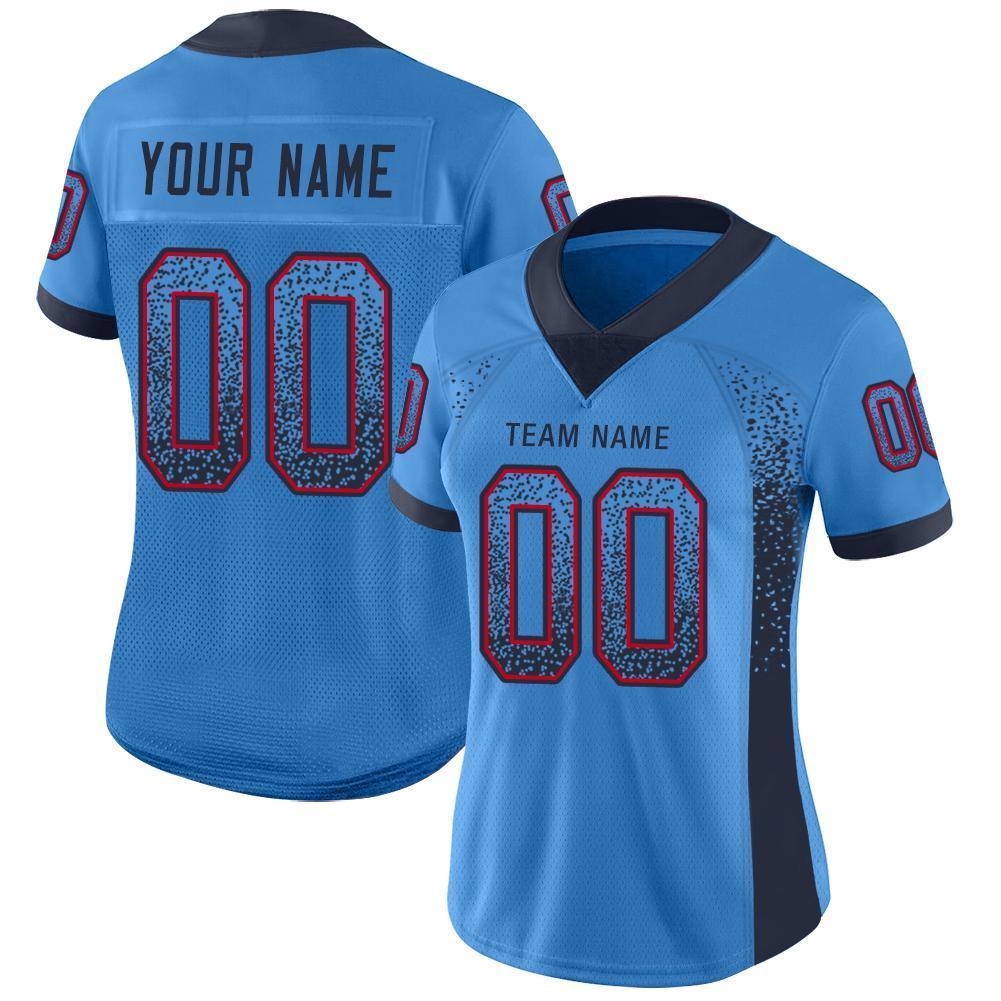 Custom Powder Blue Navy-Red Drift Fashion Football Jersey view 2